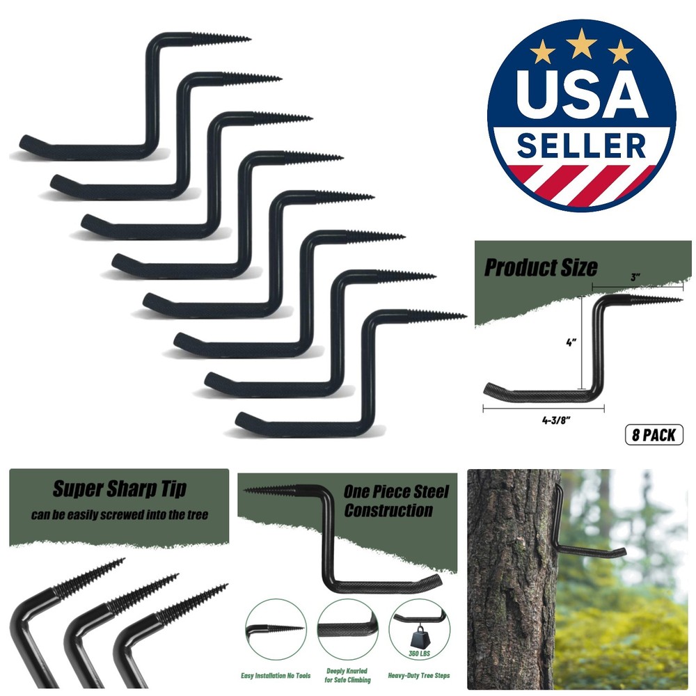 4-Inch Tree Climbing Steps - 8-Pack, 360 lbs Load Capacity, Easy Install