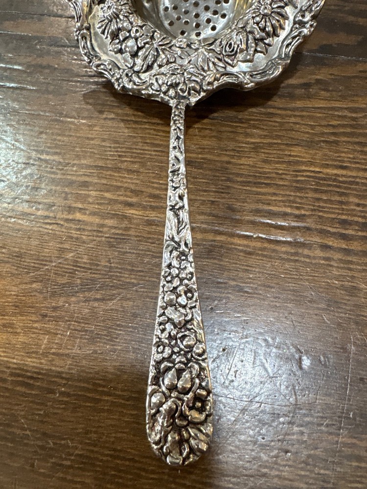 Vintage Godinger Silver Plated Tea Strainer Old Bouquet Pattern