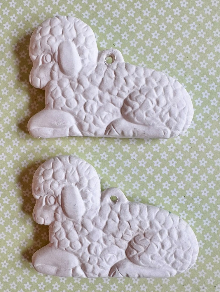 2 Easter Orns-Laying Lambs -Unpainted Ceramic Bisque