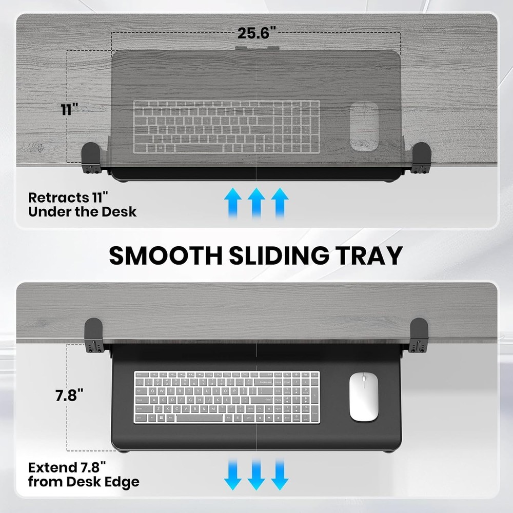 Keyboard Tray Under Desk, Pull Out Keyboard & Mouse Tray with Adjustable C-Clamp