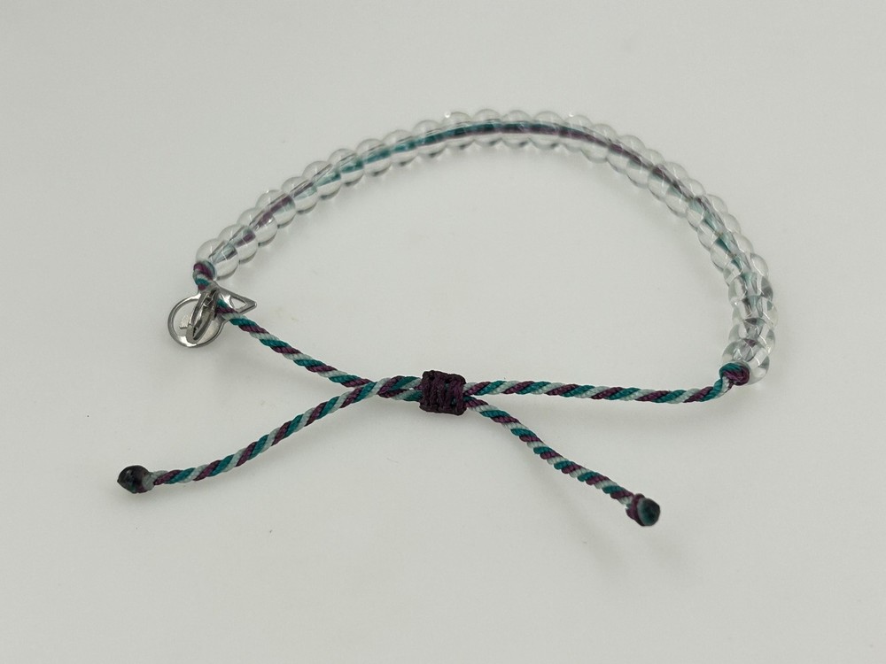 4Ocean Beaded Adjustable Cord Bracelet Silver Tone Charm