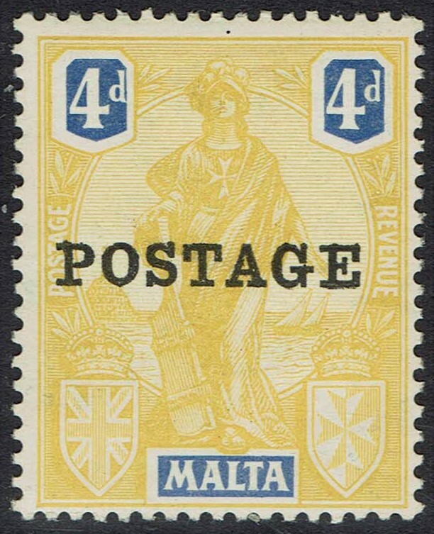MALTA 1926 POSTAGE OVERPRINTED FIGURE 4D