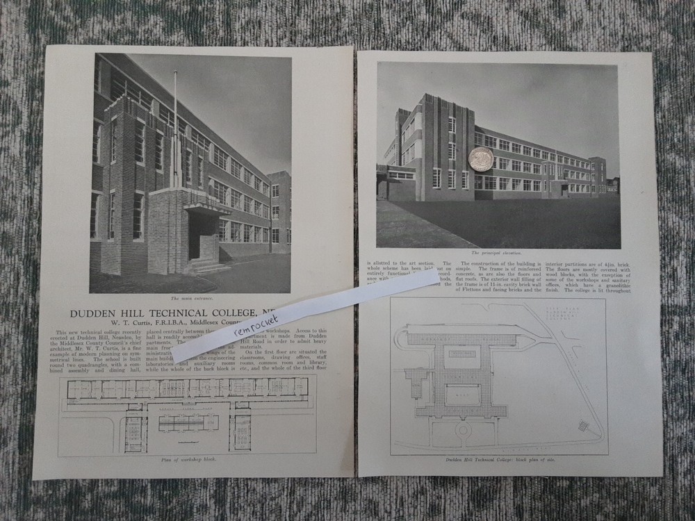 1934 Press Cutting Dudden Hill Willesden Technical College Campus Architecture
