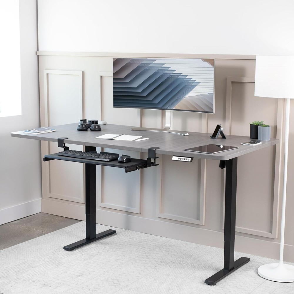 Large Keyboard Tray under Desk Pull Out with Extra Sturdy C Clamp Mount System