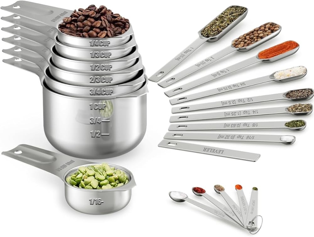 Measuring Cups & Spoons - Includes 7 Stainl Steel Nesting Cups,