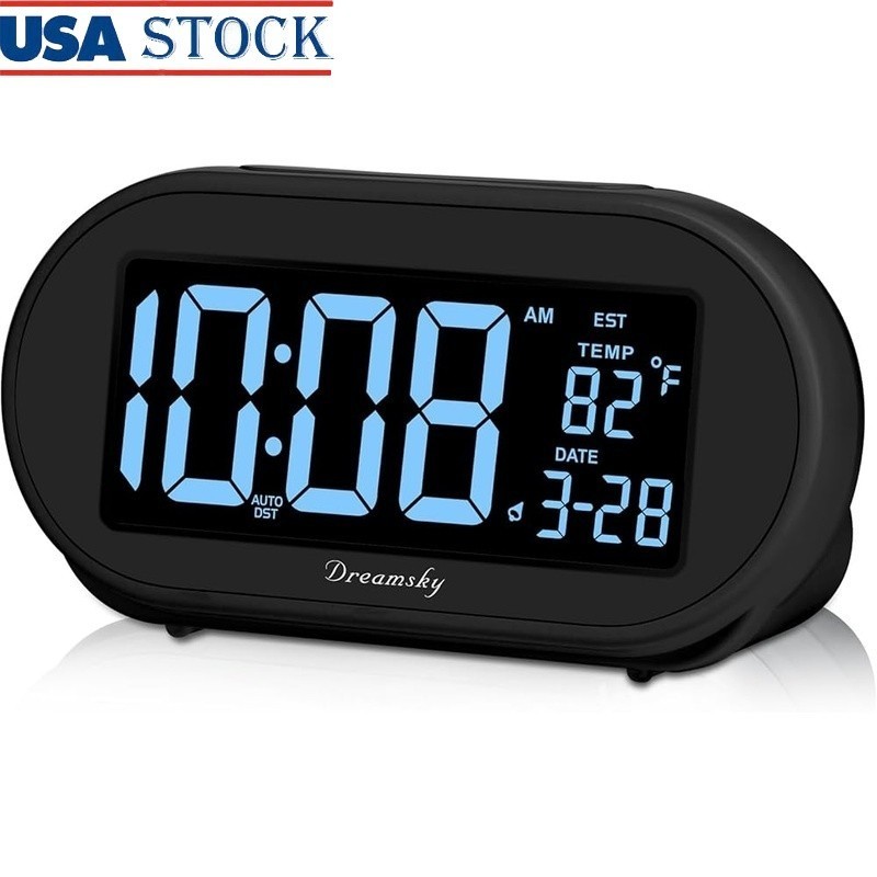 Auto Setting Alarm Clock W/ Dimmable Display USB Charging Dual Backup Battery