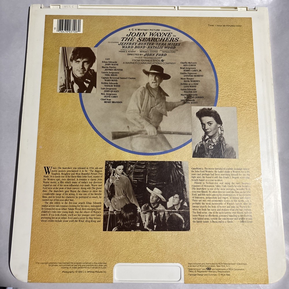 John Wayne The Searchers RCA SelectaVision VideoDisc CED