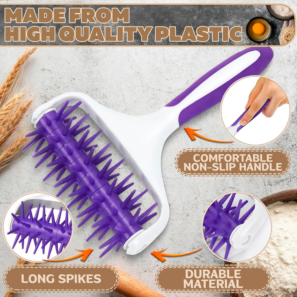 Pizza Dough Docker Roller - Pizza Roller Spikes for Pizza Crust Pastry Roller wi