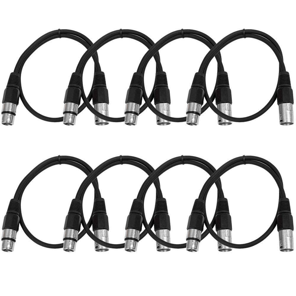 8 Pack Black 2 Ft XLR Patch Cables