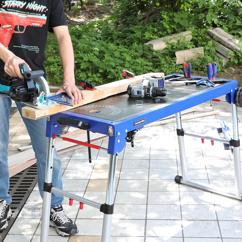WORKPRO 5-in-1 Workbench Miter Saw Stand Quick Folding Work Table Creeper Dolly