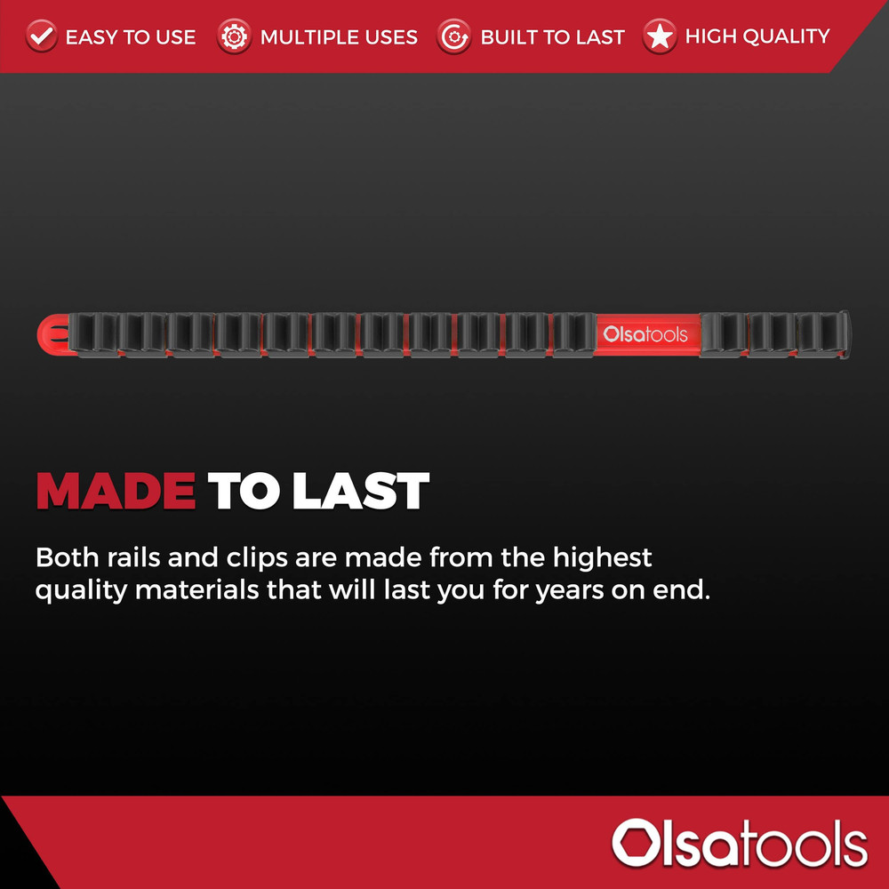 Olsa Tools Premium Wall-Mount Screwdriver Organizer - Red Nylon + Black Clips