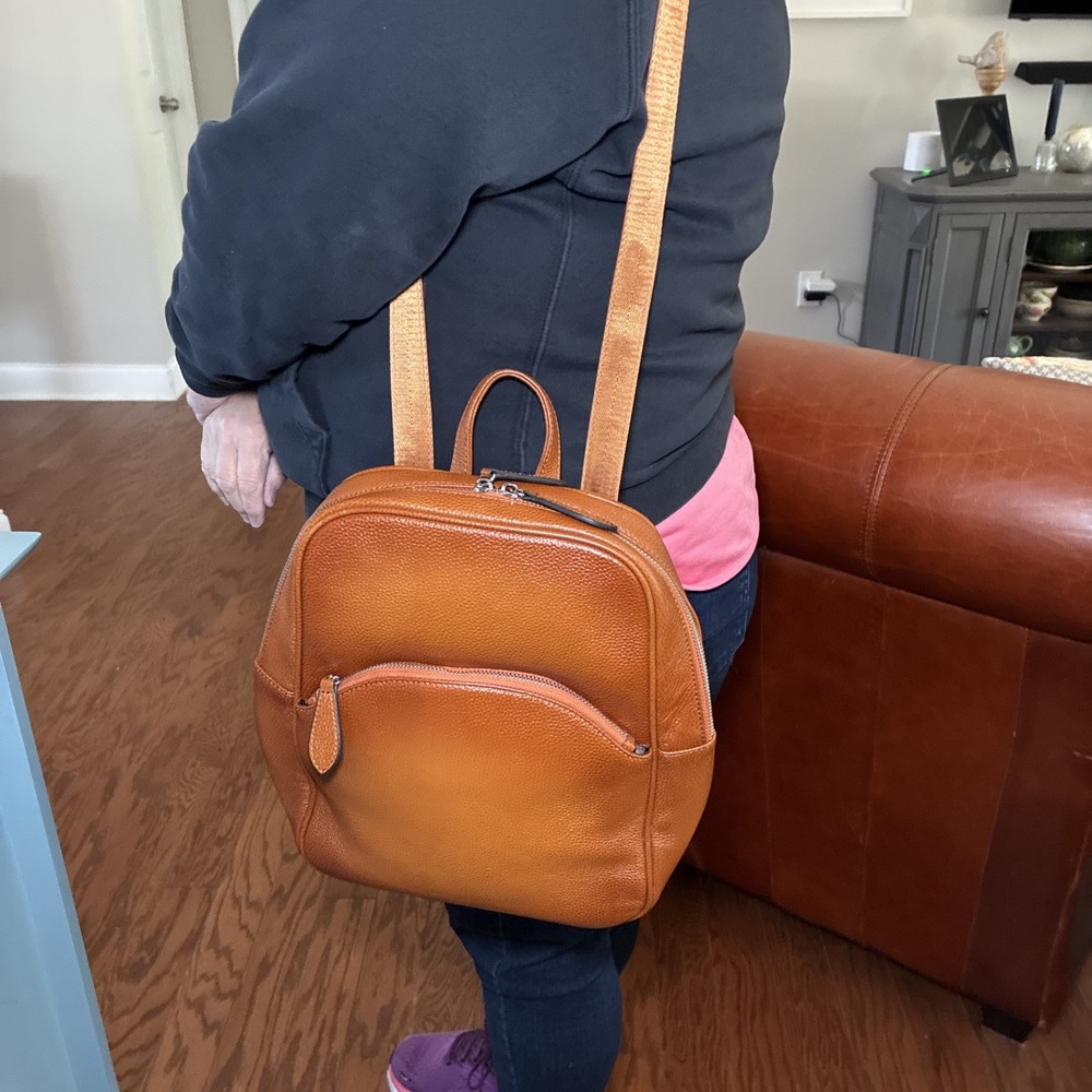 Leather Backpack Heshe Brown/ Sorrel Pebbled Leather Convertible Backpack