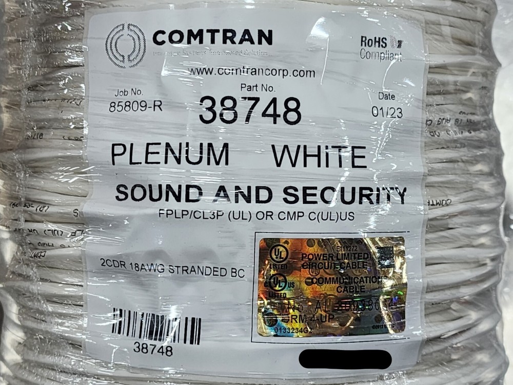 ComTran 38748 18/2C Plenum Stranded Security/Alarm/Control Cable CMP White/100ft