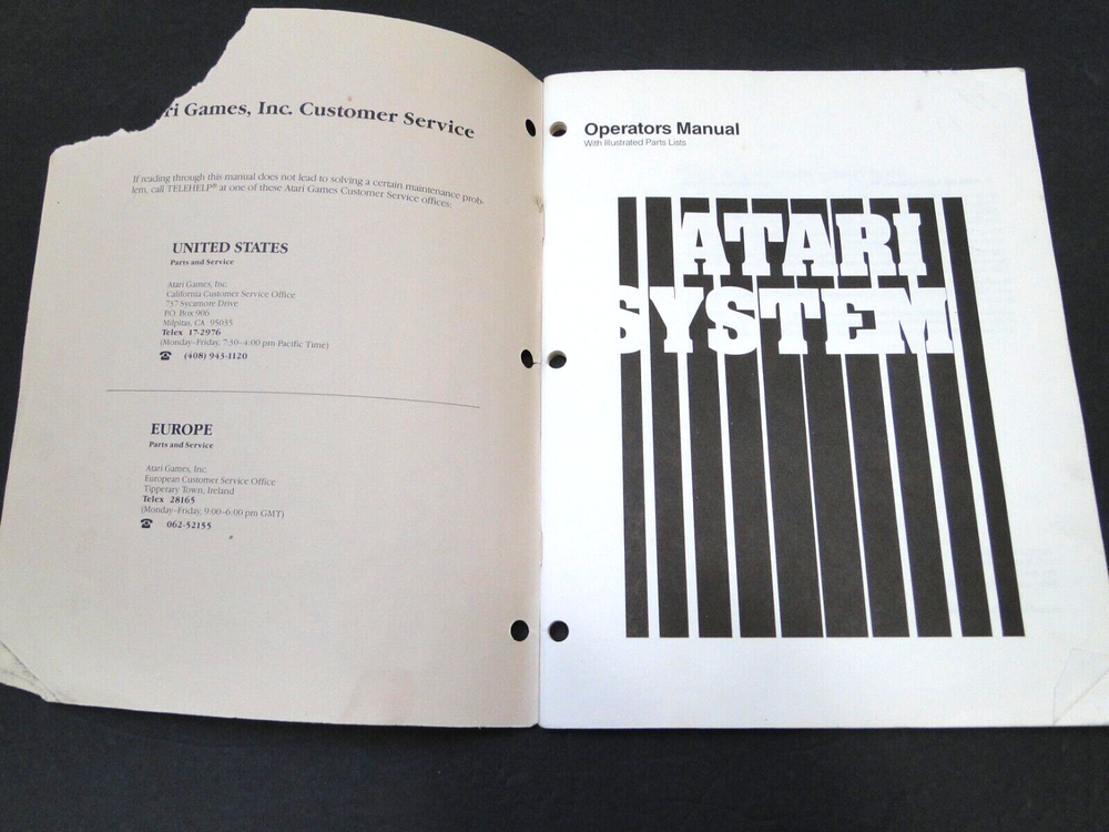 Vintage 1984 Atari System I Operators Manual