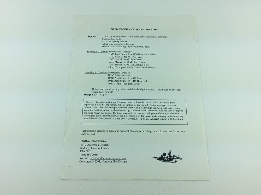 Northern Pine Design Christmas Stocking Needlepoint Pattern