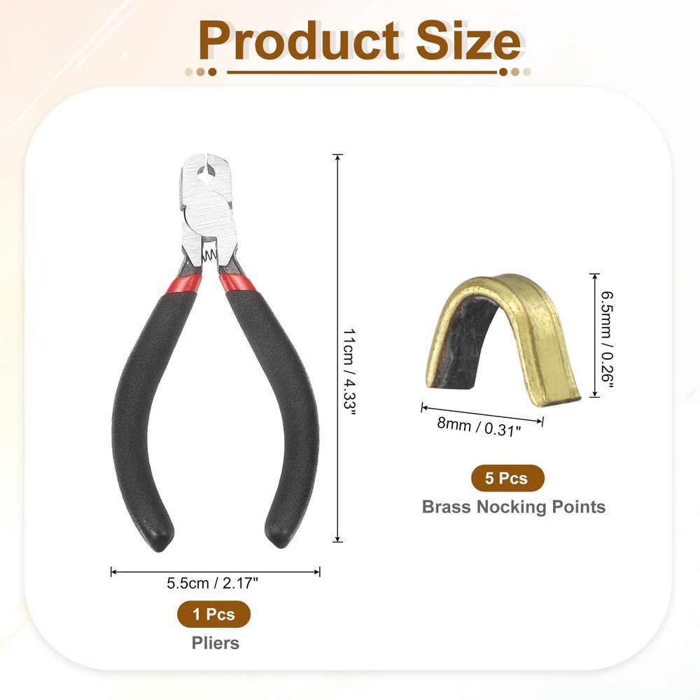 Bow String Nocking Points Set, 5 Pcs Black Brass Nocking Points and 1 Pliers