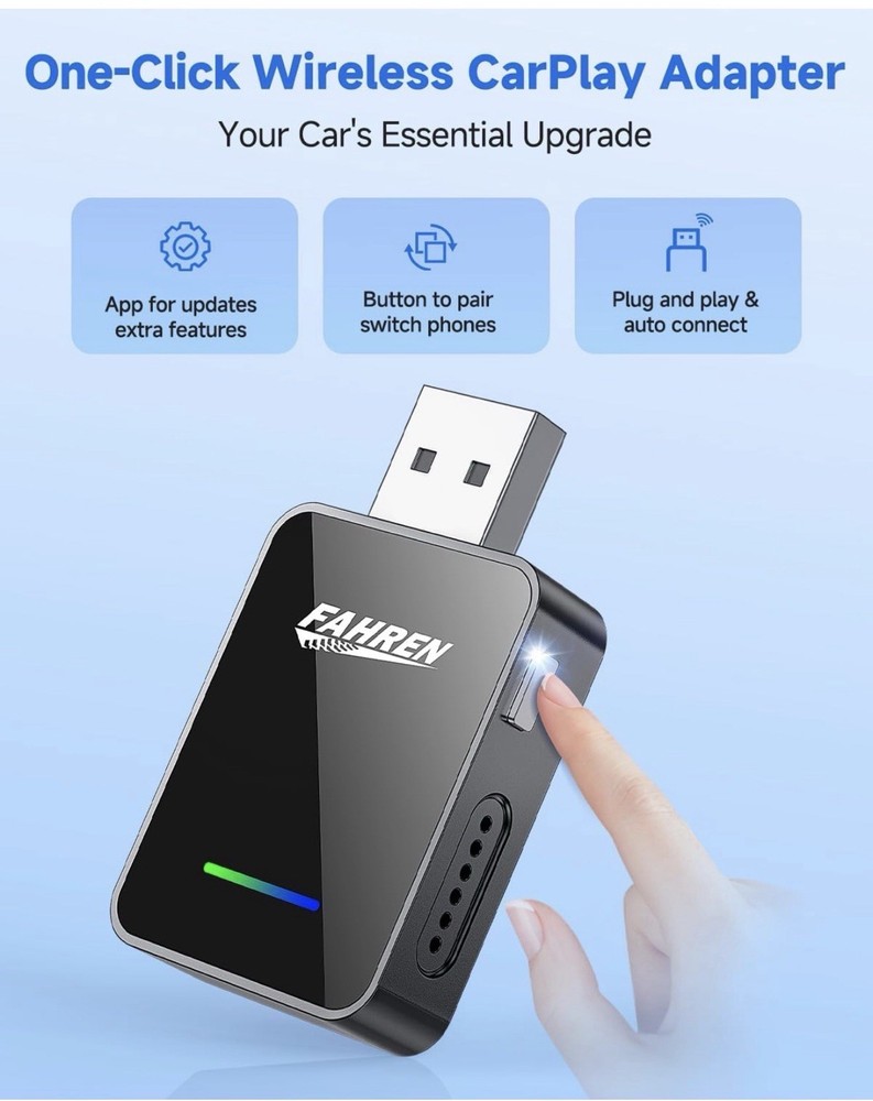 FAHREN Wireless CarPlay Android Auto Adapter USB-A/C 2026 Fast WiFi