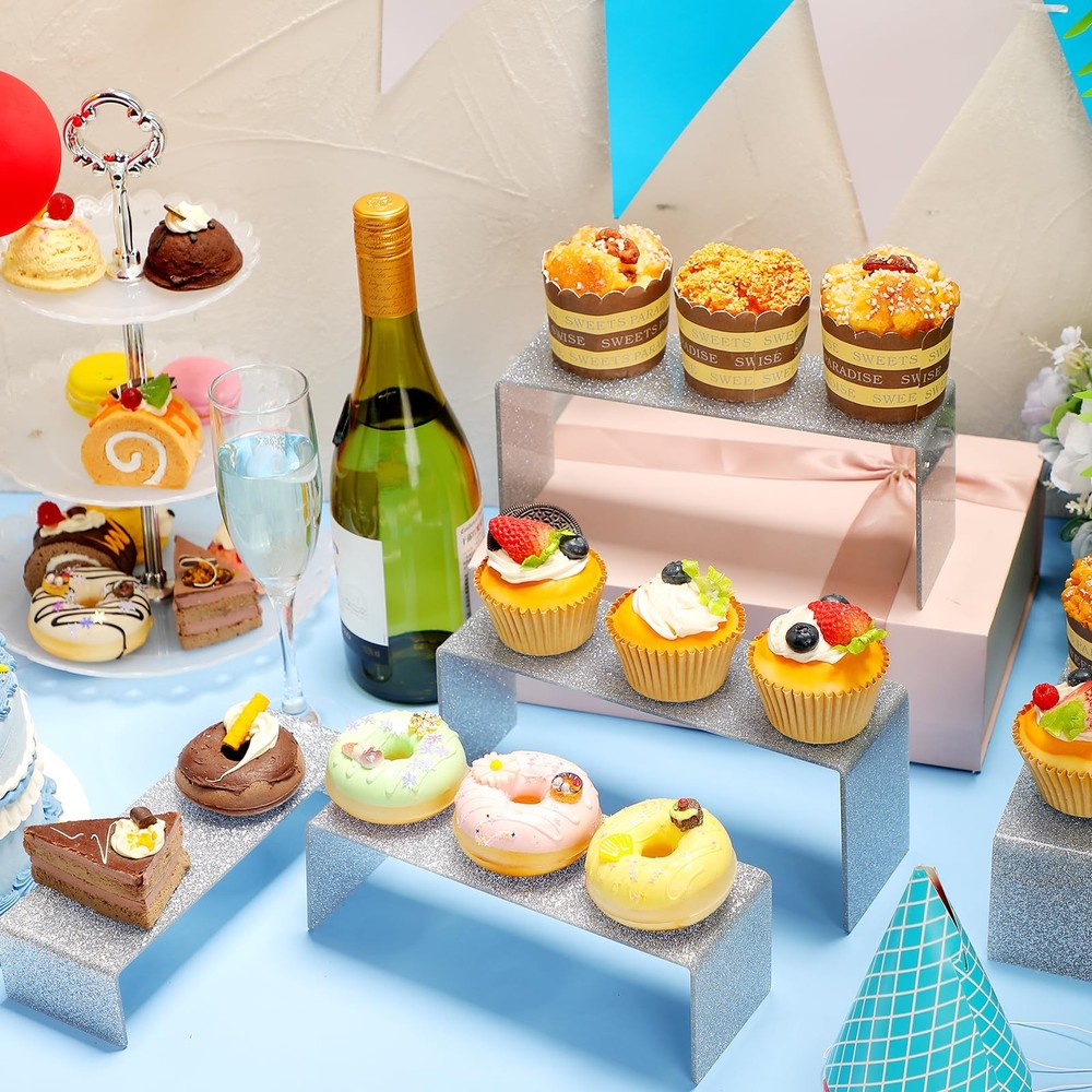 2 Set Glitter Acrylic Display Stand 6 Pcs Rectangular Acrylic Thick Display S...