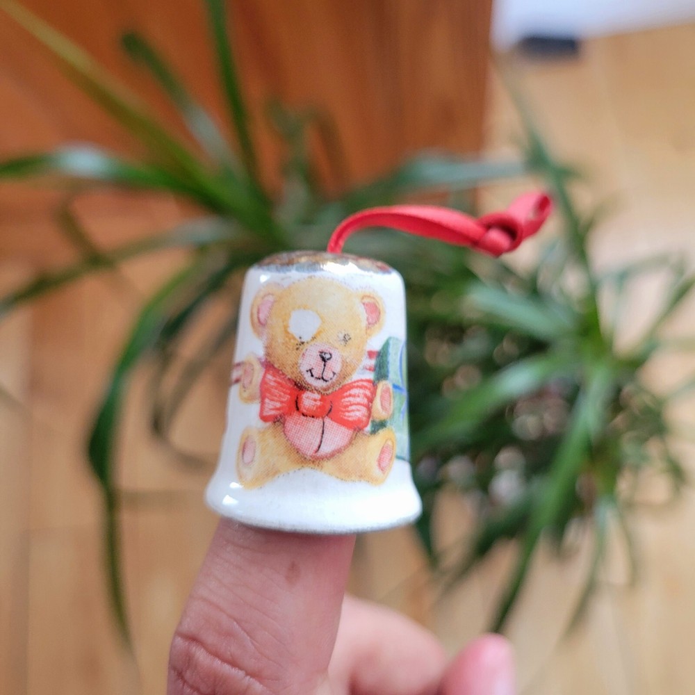 Vintage Teddy Bear Thimble Christmas Ornament