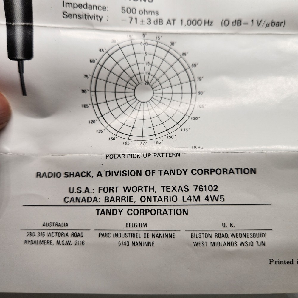 Realistic Universal Cassette Replacement Dynamic Microphone 33-1040C