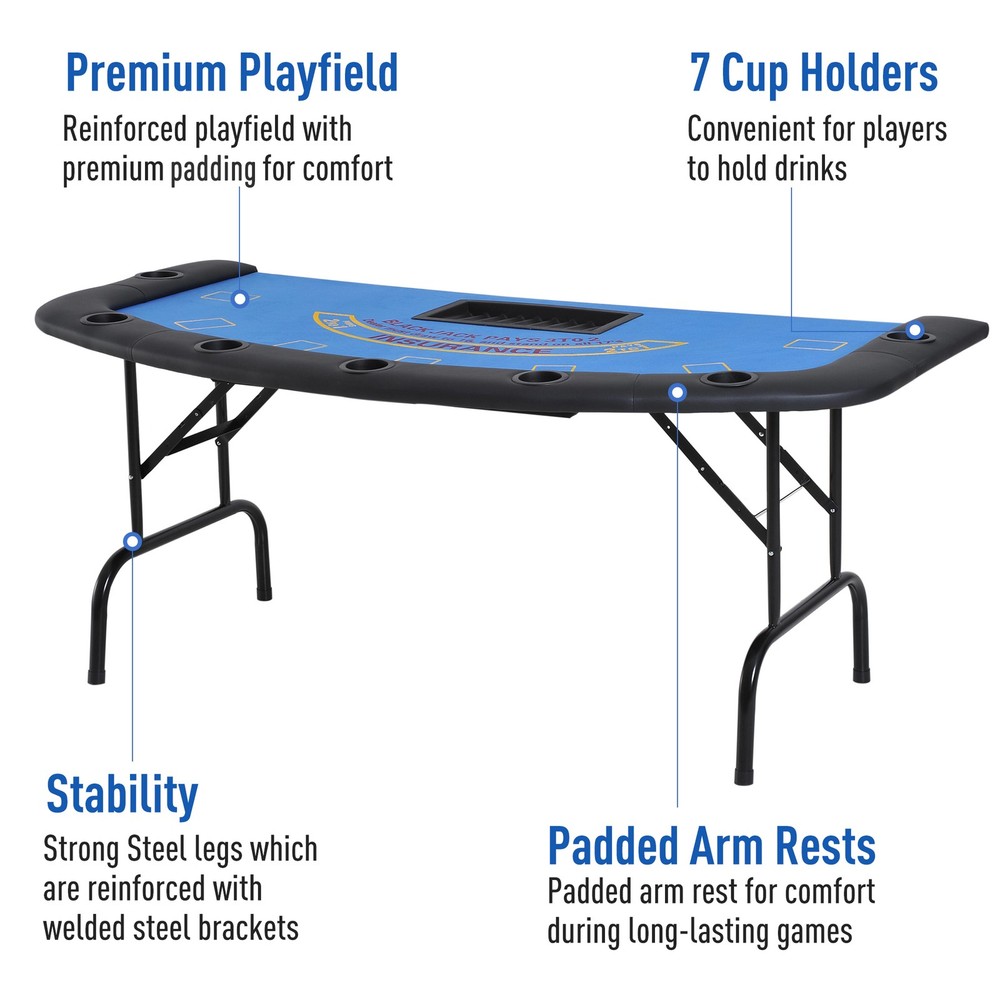 72" 7 Player Octagon Folding Poker Table with Cup Holders