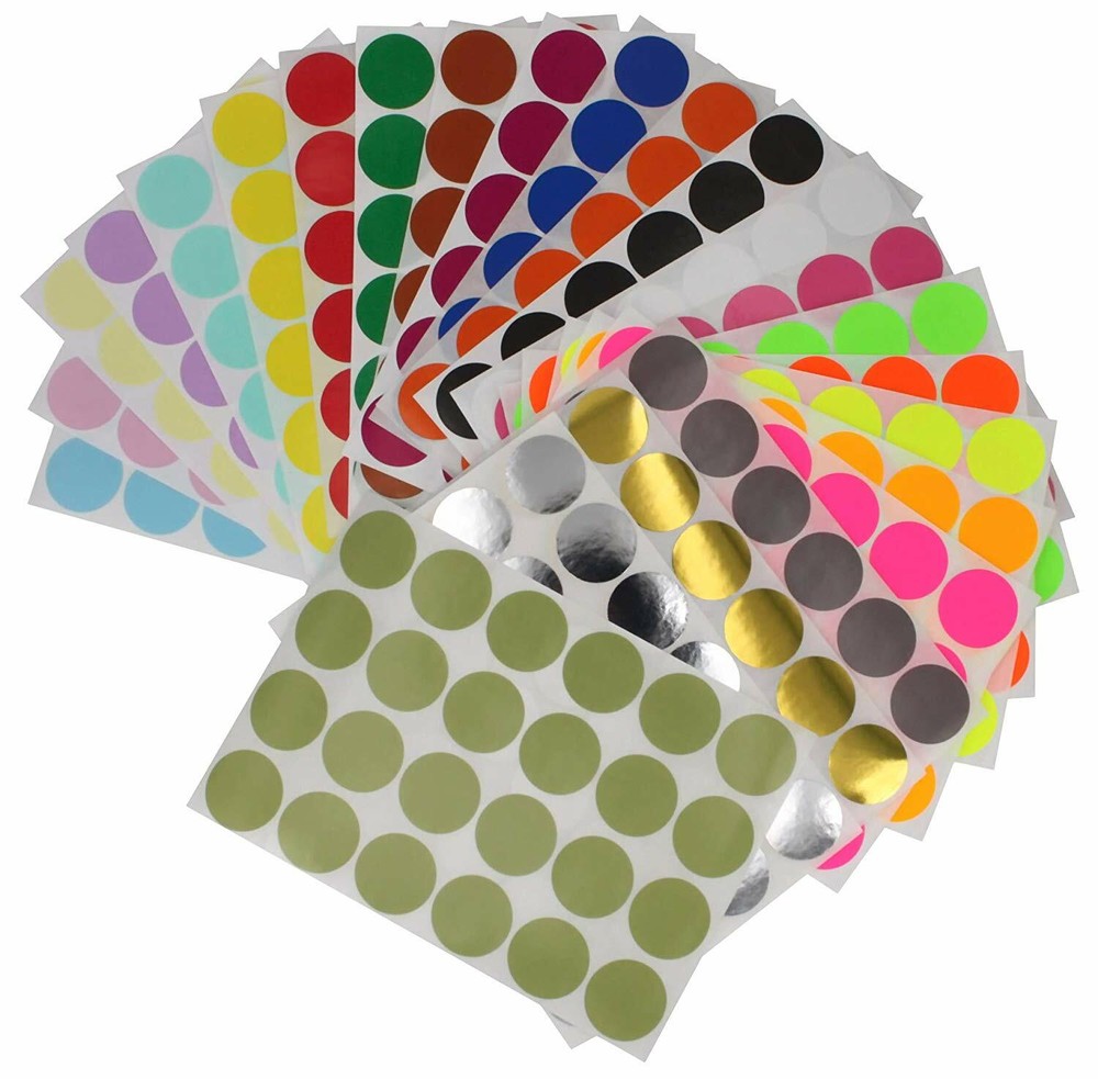 Rounded Stickers 25mm for Color Coding 1" Inch Permanent Adhesive Dots 576 Pack