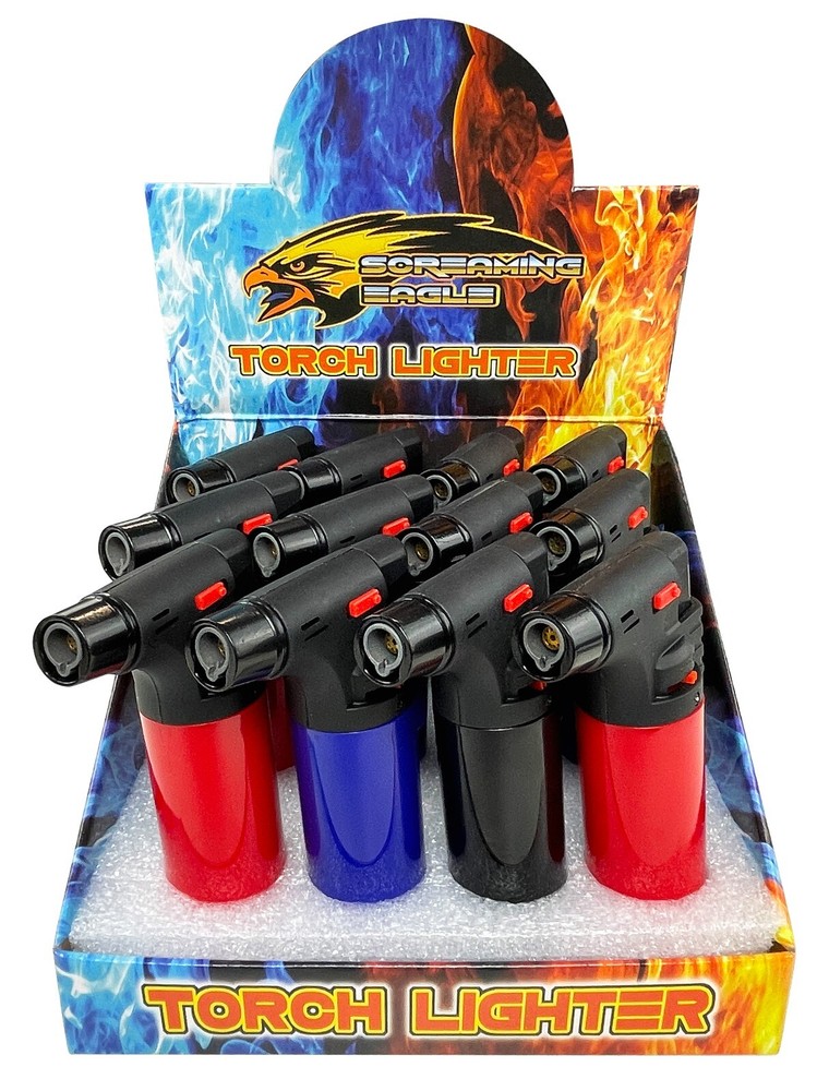 12 Pack Jumbo 4" Single Jet Flame Torch Gun Lighter Refillable Lockable Solid
