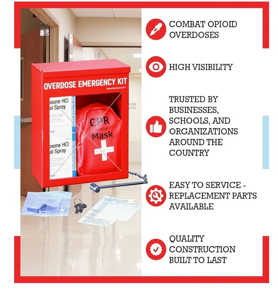 Overdose Emergency Kit Non-Locking Cabinet - High Visibility & Secure Mountable