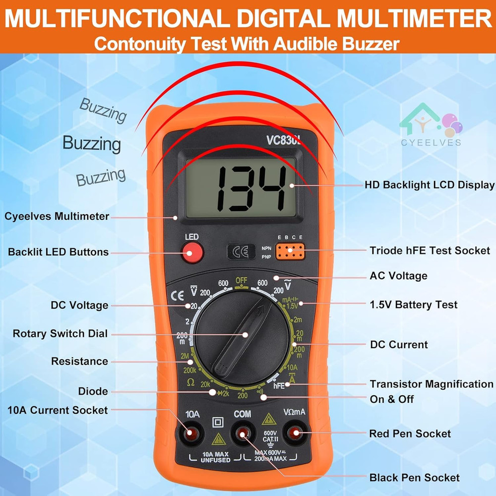 Digital Multimeter, Multimeter with AC DC Voltmeter & Ohm Volt Amp Tester, Multi