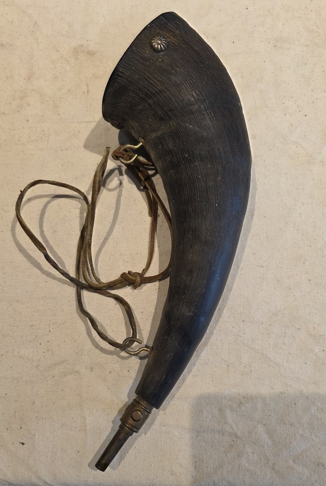Vintage Black Powder Horn Flask 14" Primitive Muzzleloader Style Leather Strap