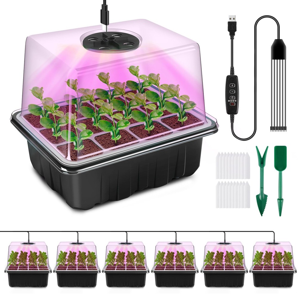 Starter Tray with Grow Light, 6 Pack Starter Kit with Timing Controller Adjus...