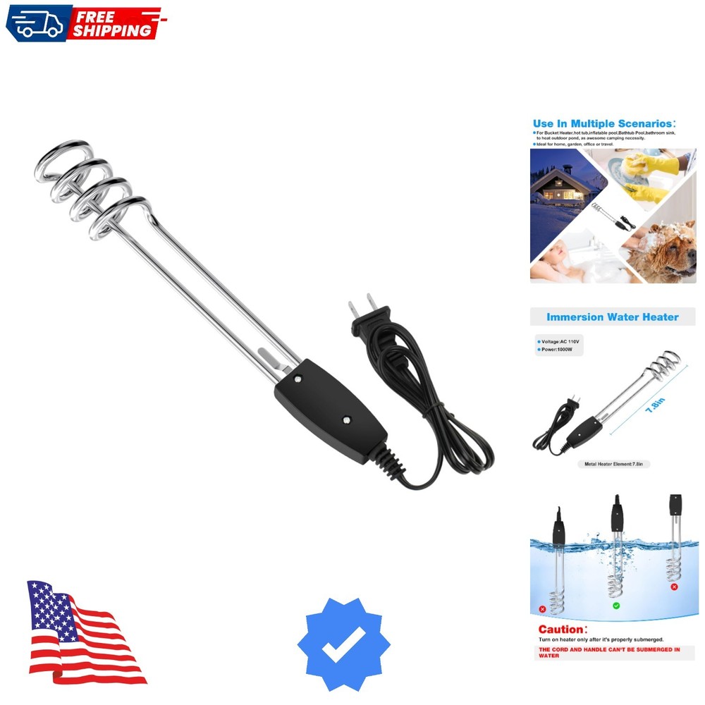 1000W-110V Immersion Water Heater,Water Heater Electric,10in Portable Electri...