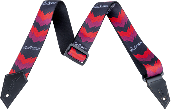 Genuine Jackson Logo Guitar Strap with Double V Pattern, Black/Red