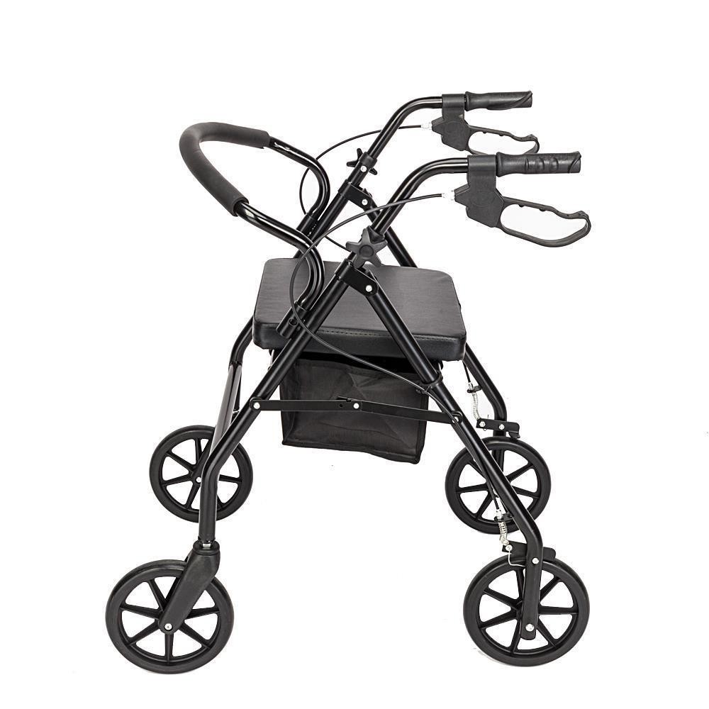 Adjustable Senior Rollator Walker W/ 8" Wheels Soft Padded Seat Folding Rolling