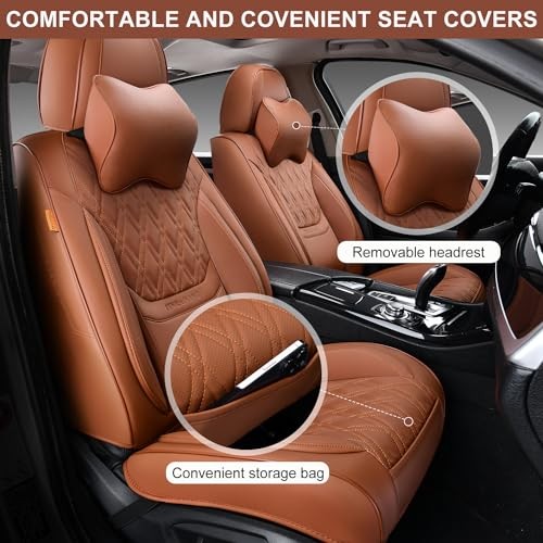 Car Seat Covers Front Pair, Breathable Front Pair (with Headrests) Brown