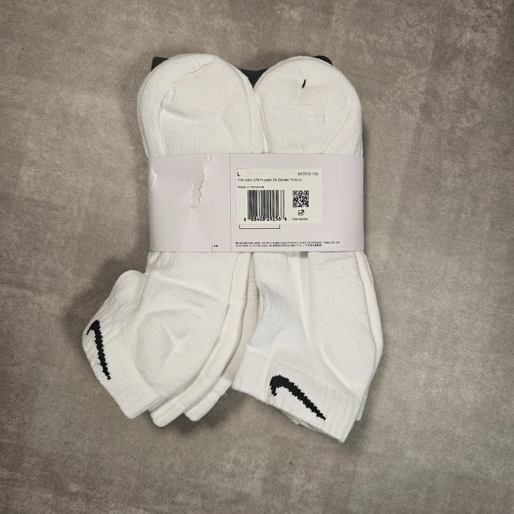 Nike Everyday Cushioned Training Low Socks White, Size L, 6-Pack
