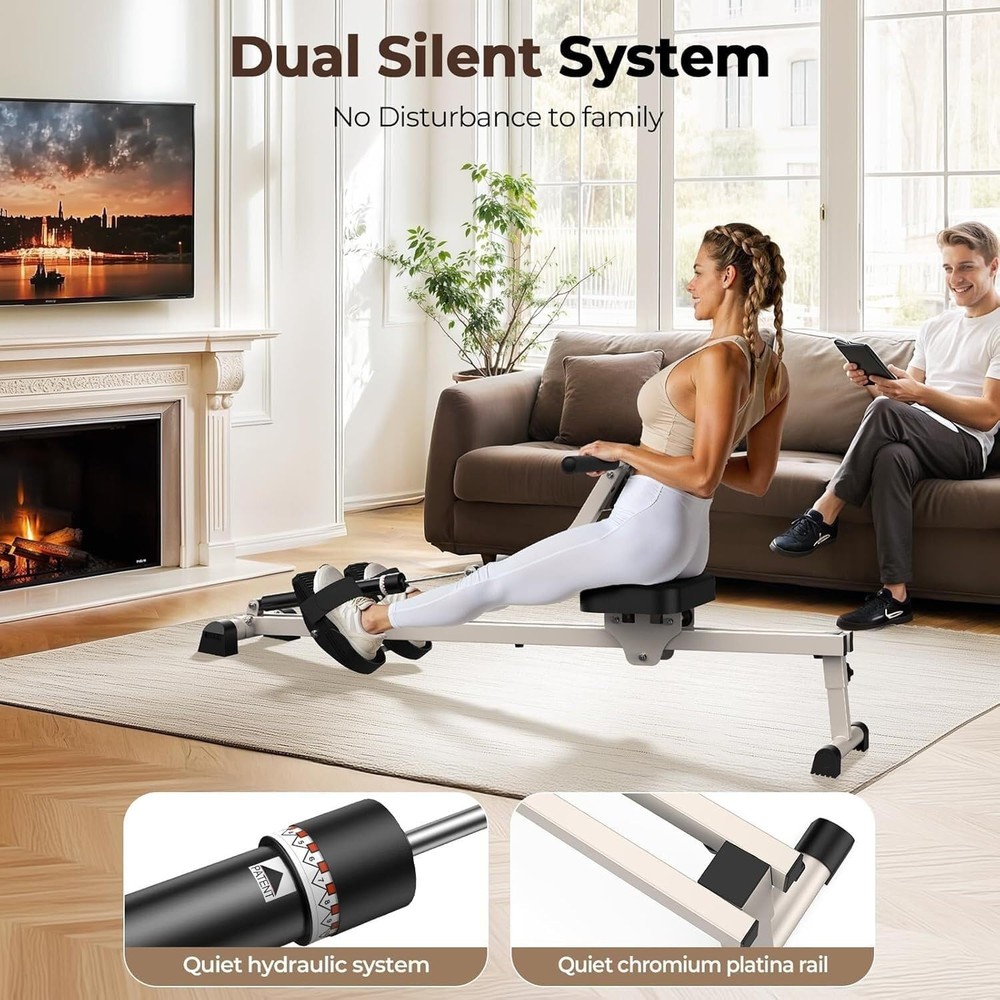 FEIERDUN Hydraulic Rowing Machine for Home, Compact Adjustable Rower with 12 Res