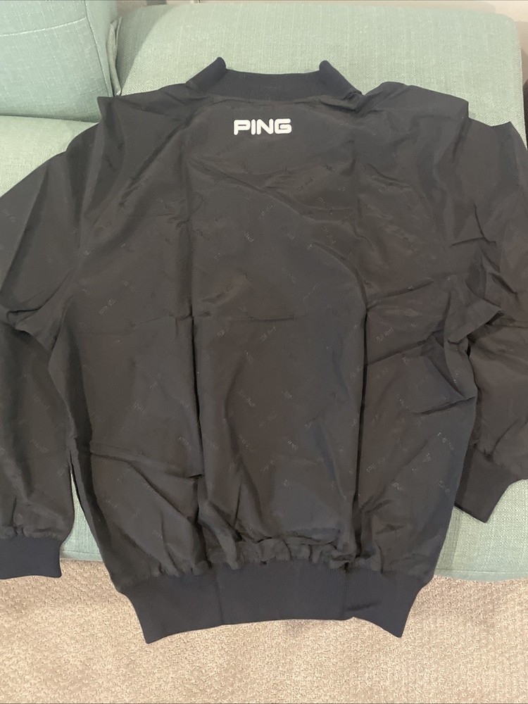 PING Karsten Short-Sleeve Windbreaker Pullover – Size S Black Logo Pattern