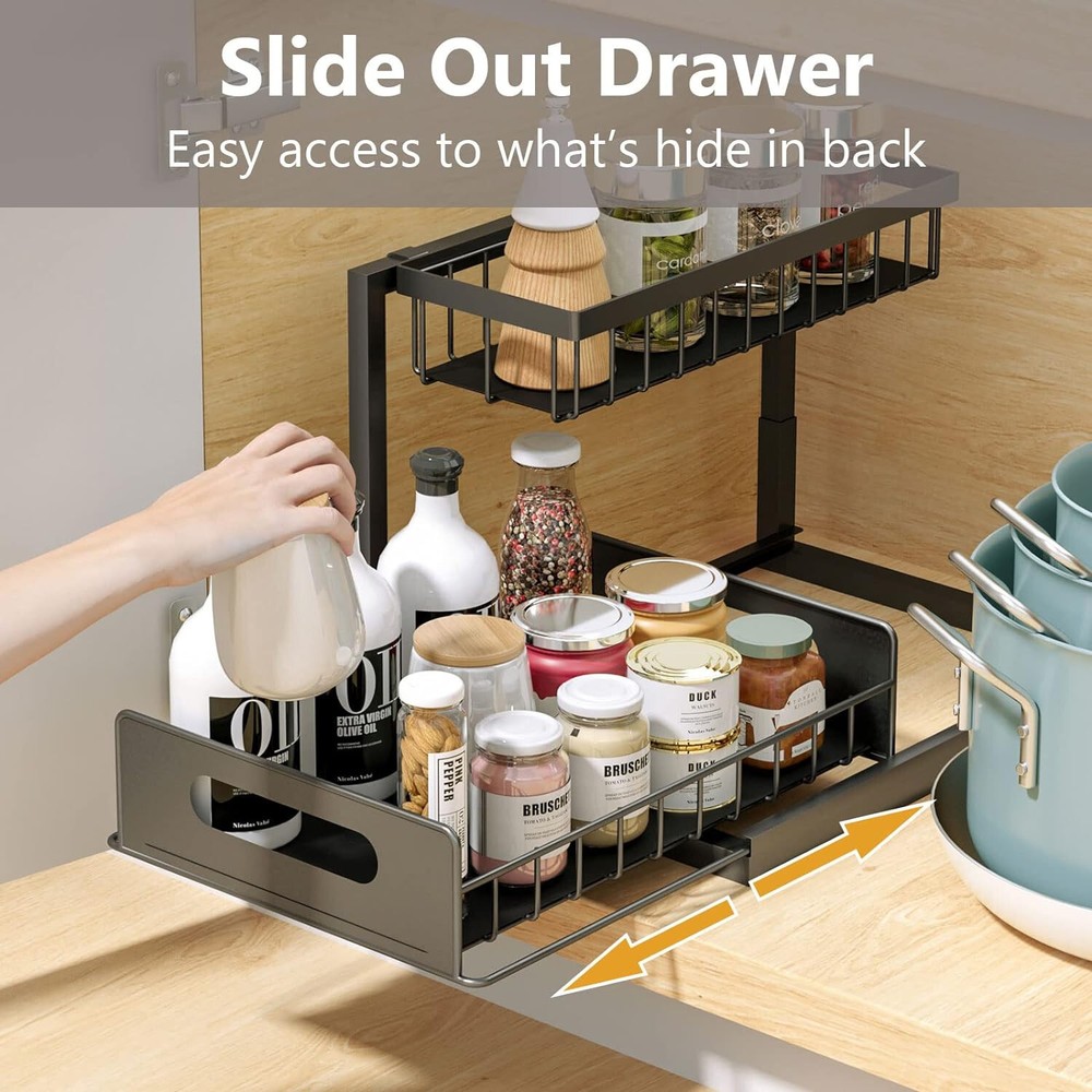 Under Sink Pull-out Drawer Cabinet Organizer Storage Shelf kitchen bathroom 2pcs
