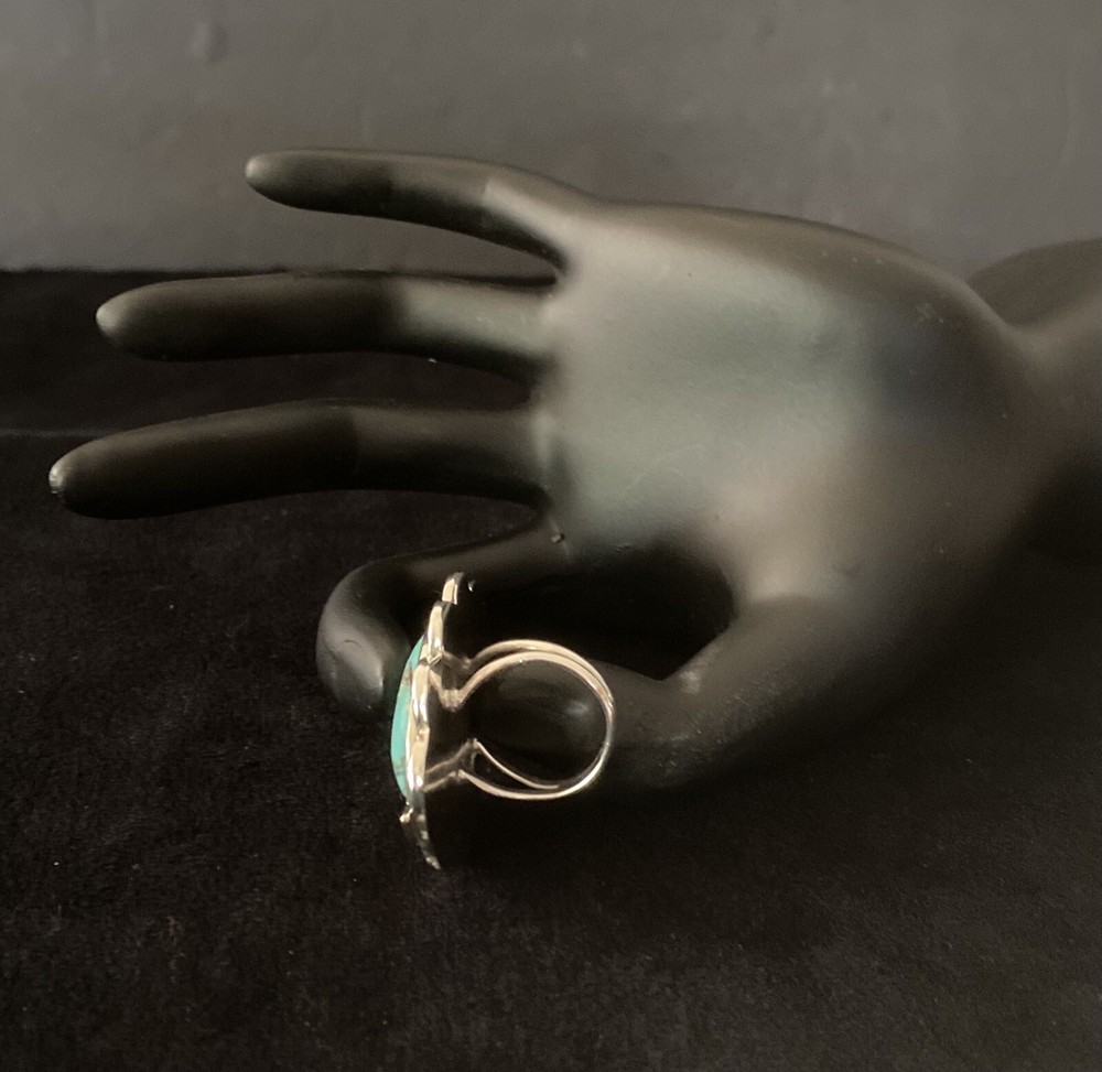Heavy Silver Large Cabochon Morenci Turquoise Ring