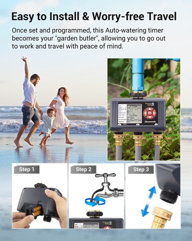 DEWENWILS Sprinkler Timer 3 Zone Hose Water Timer with 4 Programmable Procedures