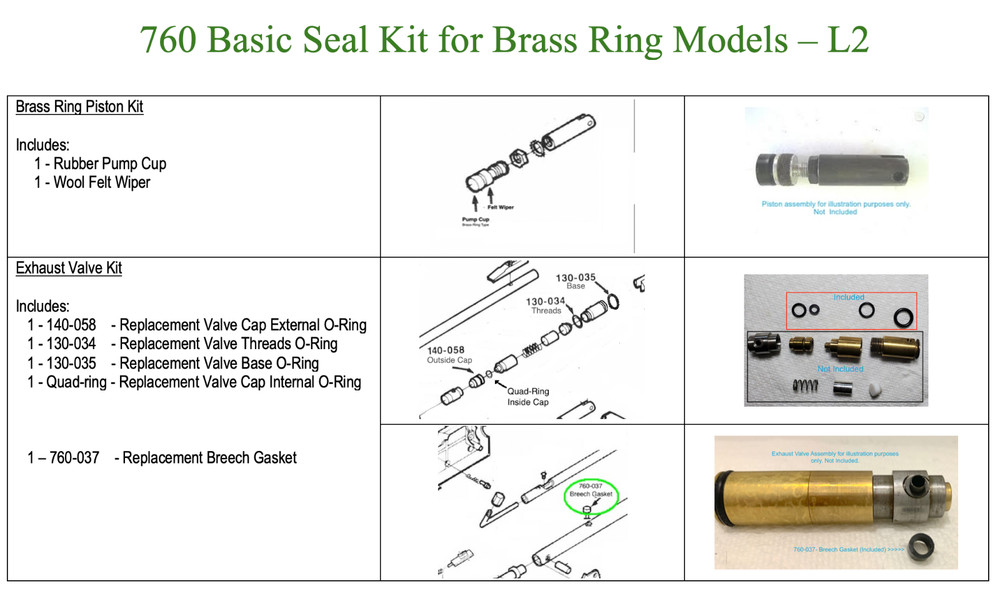 Crosman 760 - Basic Seal and Brass Ring Pump Cup Kit -  Variant  1 & 2 SC - L2