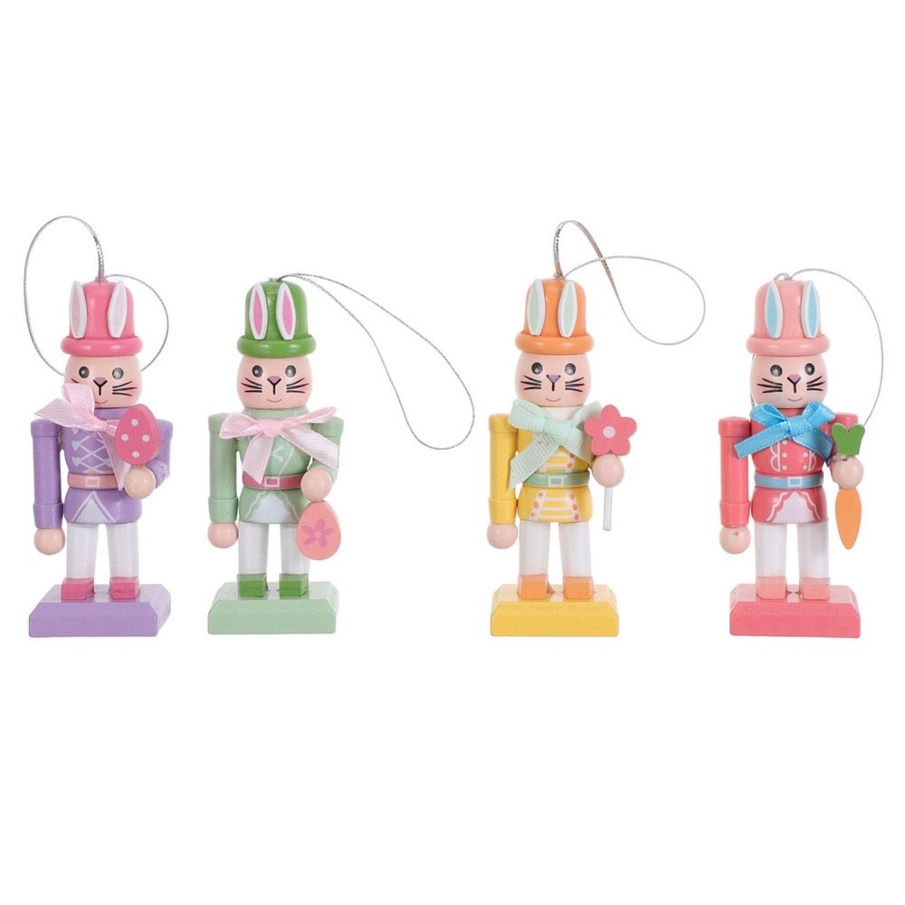 4 Pcs Easter Bunny Decor Nutcracker Soldier Puppet Home Standing Figurine
