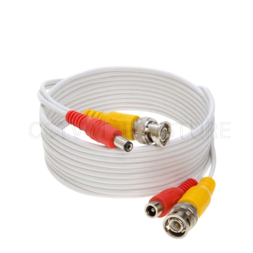 CCTV Security Camera Cable BNC Extension Power Surveillance DVR 10FT-100FT White
