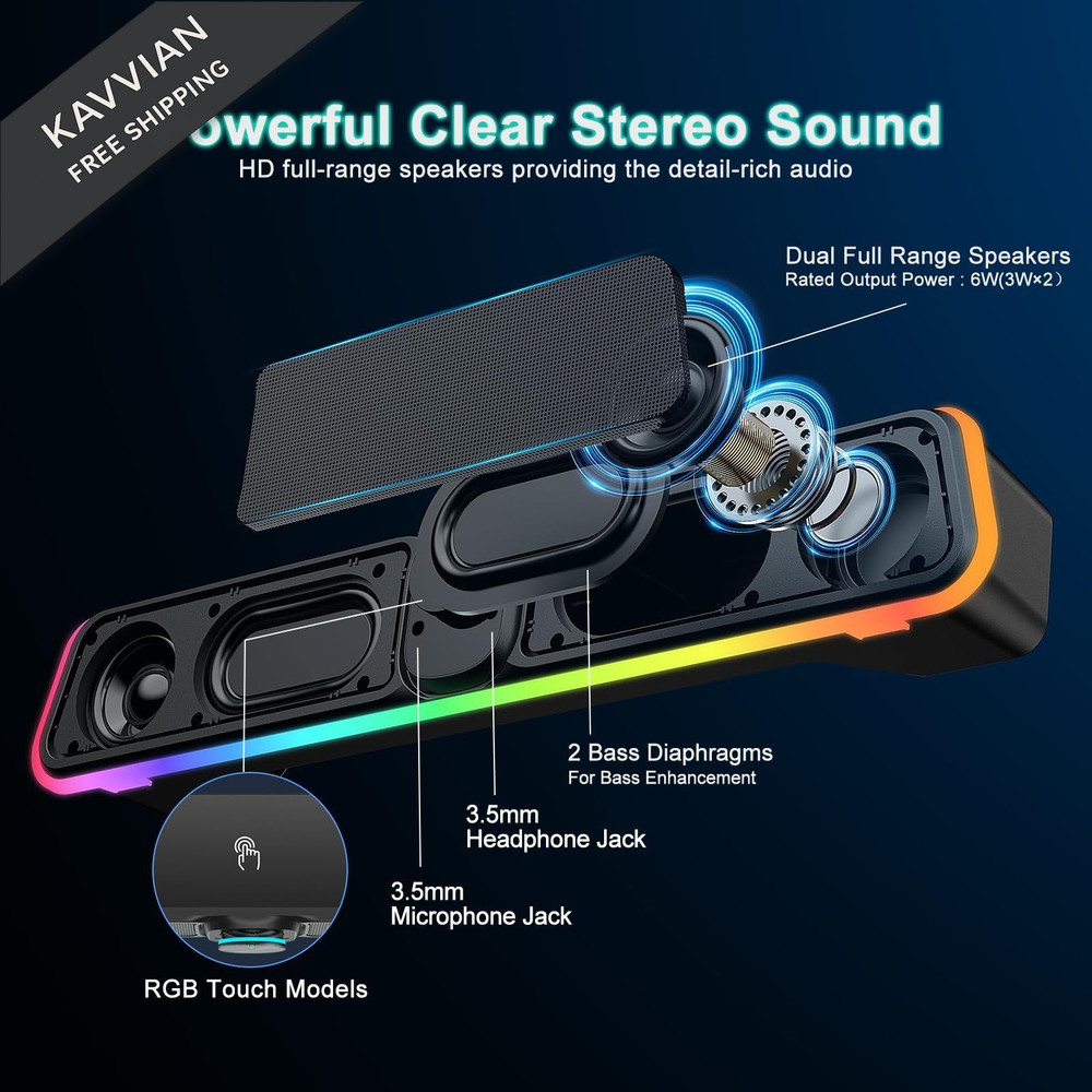 BUSP-HYY Computer Speakers - Wired USB Powered Bluetooth E-3568 Black, Black
