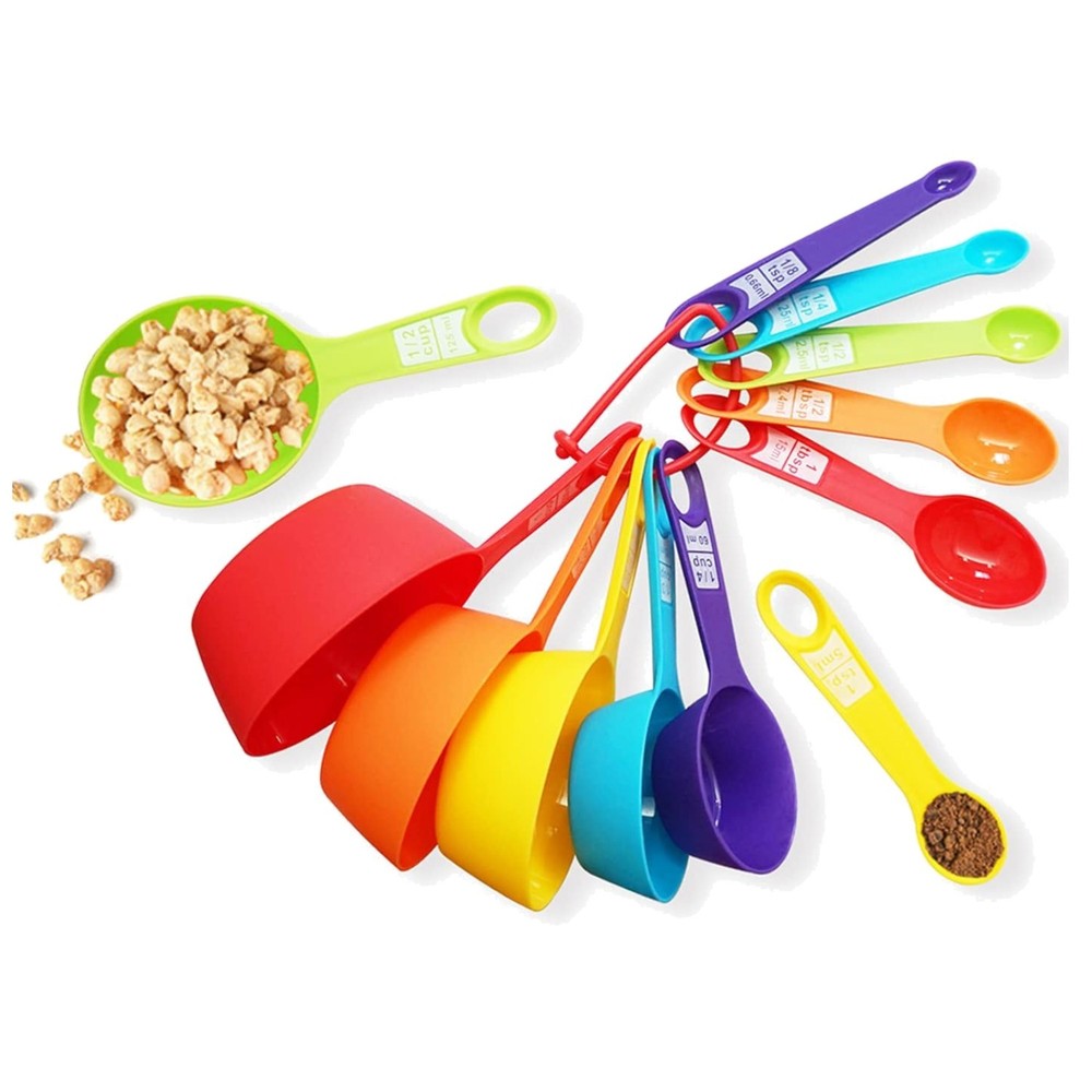 12 Piece Colored Measuring Cups and Spoons Set Kitchen Tools Durable Plastic