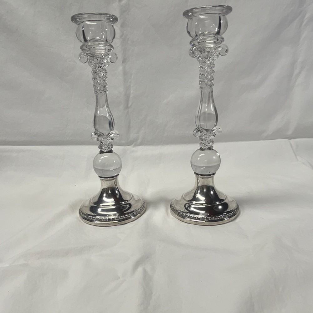 Reed & Barton Sterling Silver Glass Candlesticks Pair Post-1940