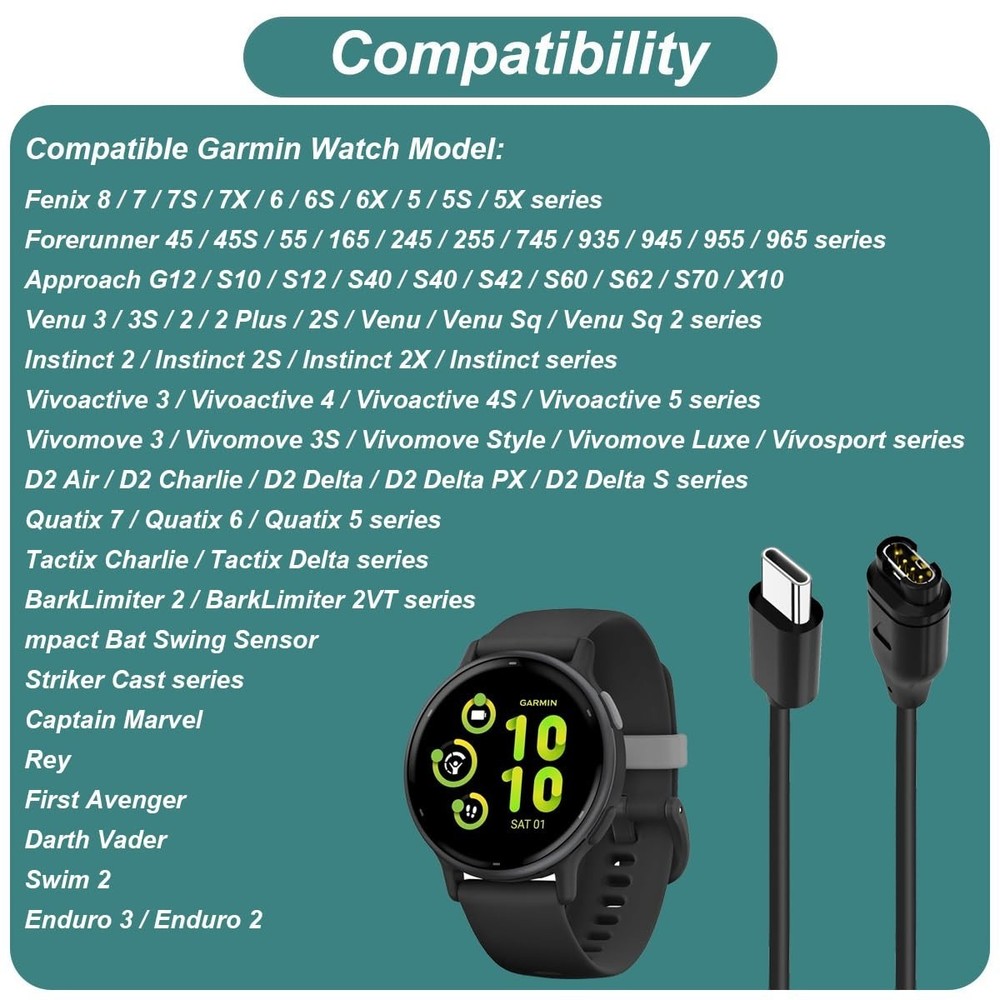 Reliable USB Type C Charger Cable for Garmin Watches - Fast Charging Solution