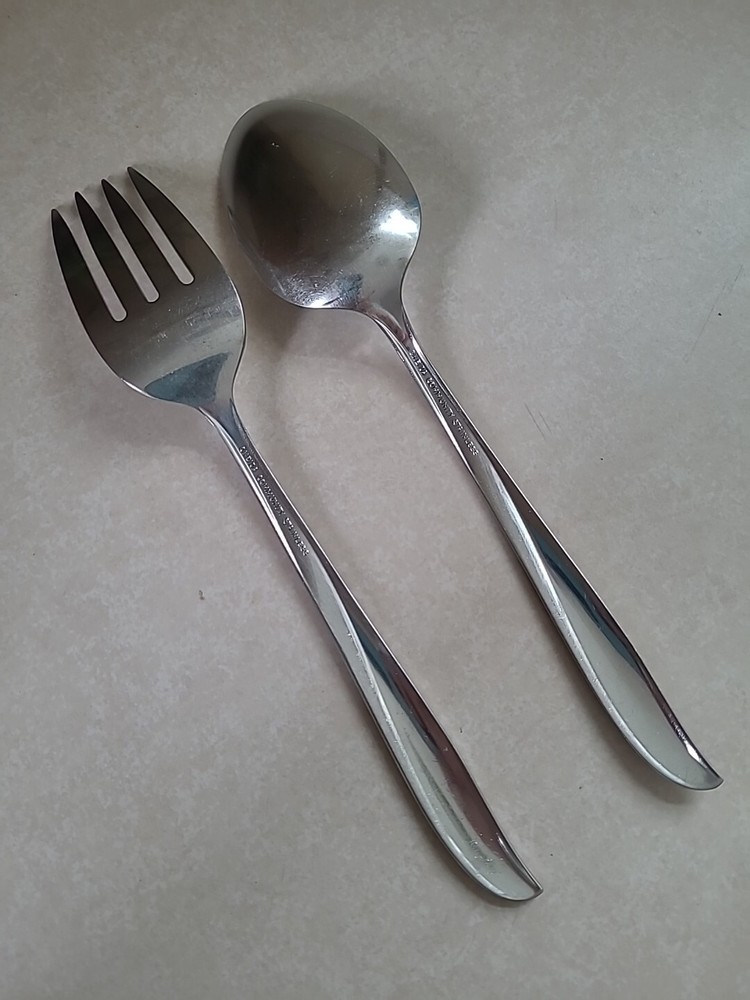 Oneida Stainless Flatware 2 pc Serving Spoon and Meat Fork VTG