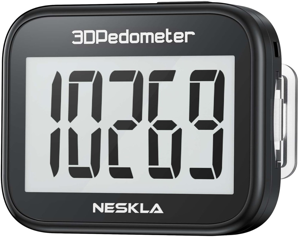 Neskla 3D Pedometer - Accurate Step Tracker with Large LCD Display, Lightweight